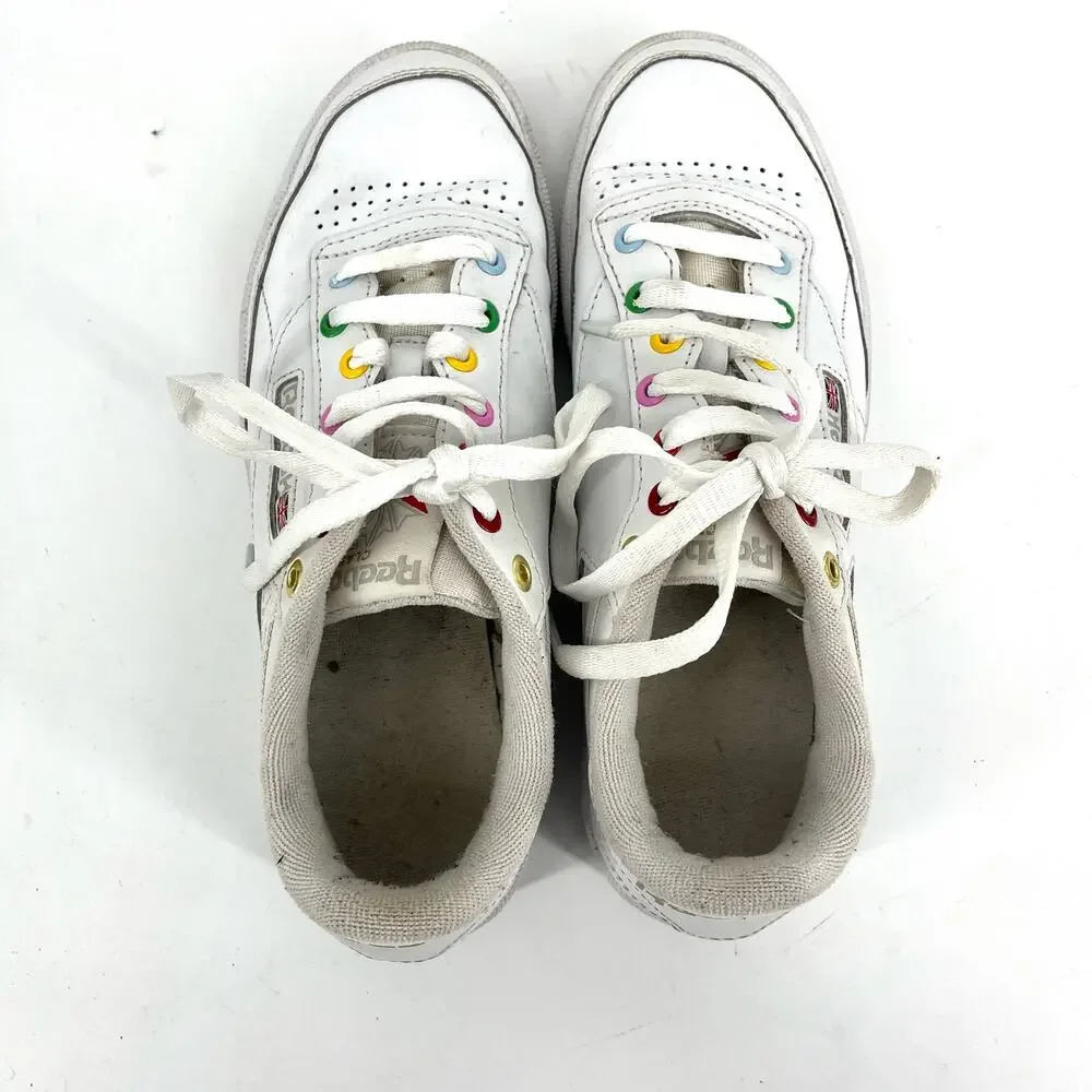 Reebok Classic White Leather Rainbow Eyelet‎ Tennis Shoes Sneakers (6)